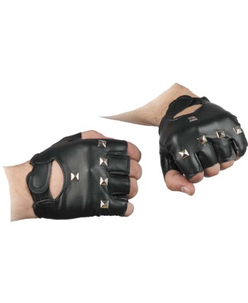GUANTES SIN DEDOS NEGROS TACHUELAS ADULTO
