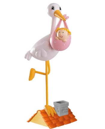 FIGURA CIGÜEÑA BAUTIZO NIÑA PVC