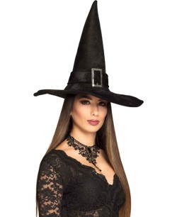SOMBRERO DE BRUJA NEGRO CON HEBILLA