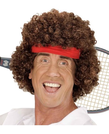 PELUCA RIZADA CASTAÑA AÑOS 80 JOE MCENROE C/CINTA