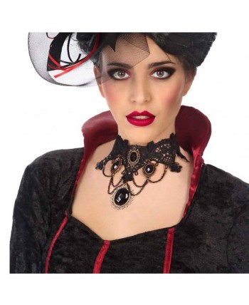 COLLAR BRUJA/ VAMPIRESA ENCAJE Y PIEDRAS NEGRO