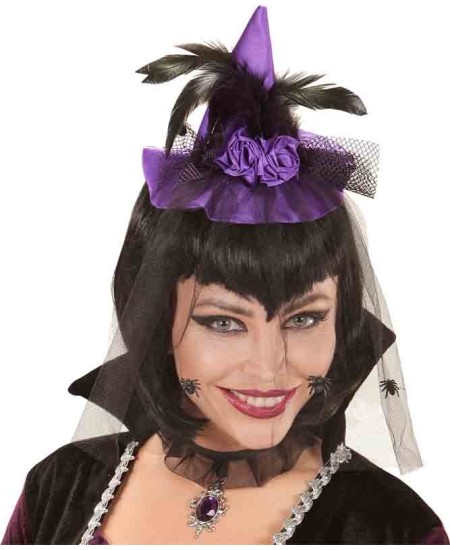 TOCADO DE GORRO DE BRUJA MORAD CON TUL ARAÑAS