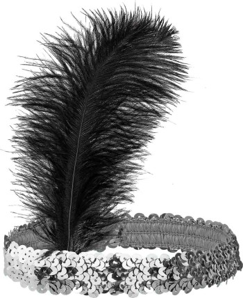 CINTA CHARLESTON PLATA CON PLUMA NEGRA