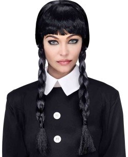 PELUCA TRENZAS NEGRAS CON FLEQUILLO ADULTO