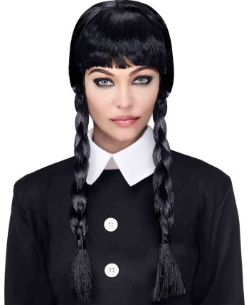 PELUCA TRENZAS NEGRAS CON FLEQUILLO ADULTO