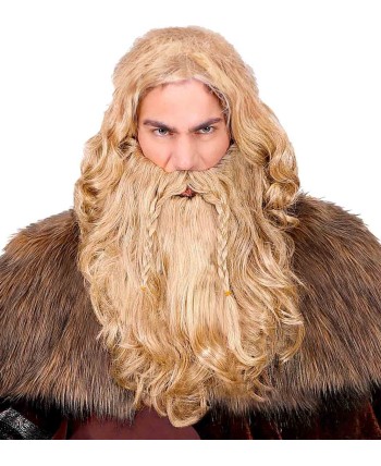 PELUCA Y BARBA VIKINGO RUBIA CON TRENZAS