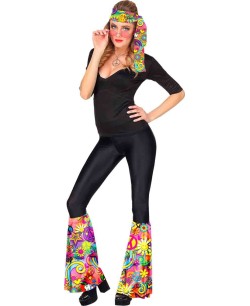 CONJUNTO HIPPIE POLAINAS Y CINTA FLORES COLORES
