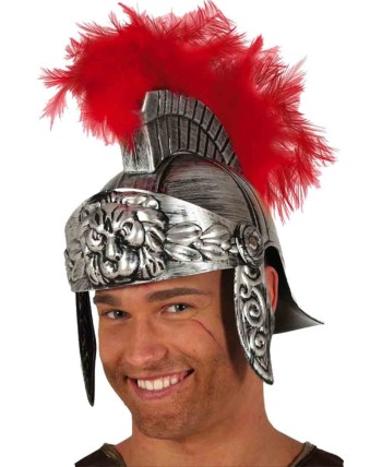 CASCO ROMANO PLATA CON CRESTA PLUMAS