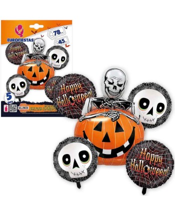 BOUQUET DE GLOBOS CALABAZA Y ESQUELETO