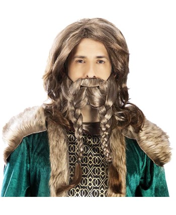 PELUCA Y BARBA VIKINGO CASTAÑO CLARO CON TRENZAS