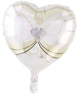 GLOBO DE HELIO CORAZON NOVIA VESTIO BLANCO Y ORO
