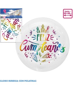 GLOBO BURBUJA FELIZ CUMPLEAÑOS COLORES