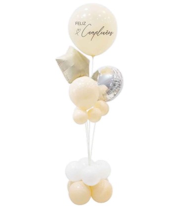 ESTRUCTURA CON GLOBOS FELIZ GLOBOS VAINILLA BLANCO