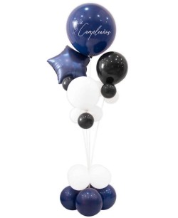 ESTRUCTURA CON GLOBOS FELIZ GLOBOS AZUL Y NEGRO