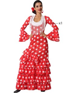 DISFRAZ DE SEVILLANA ROJO TOPOS BLANCOS PARA MUJER