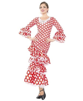 DISFRAZ DE SEVILLANA ROJO Y BLANCO VOLANTES PARA MUJER