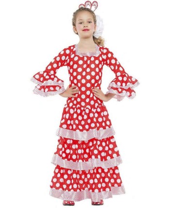 DISFRAZ DE SEVILLANA ROJO CON TOPO BLANCO PARA NIÑA