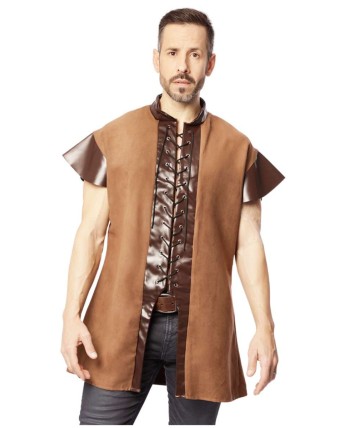 CHALECO MEDIEVAL LARGO MARRON PARA HOMBRE