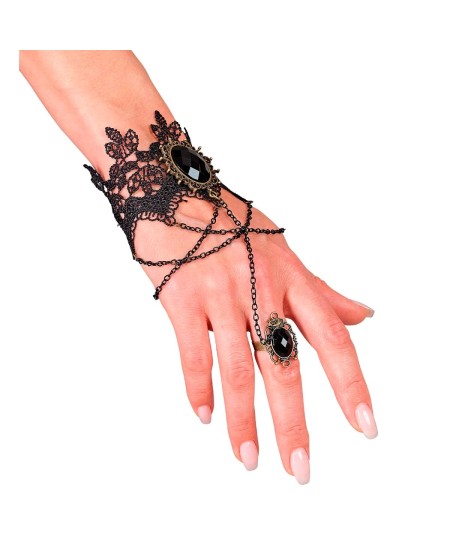 PULSERA ENCAJE CON ANILLO Y PIEDRA NEGRO