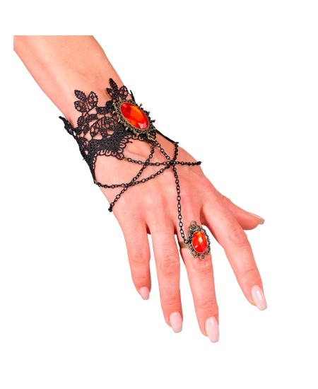 PULSERA ENCAJE CON ANILLO Y PIEDRA ROJA