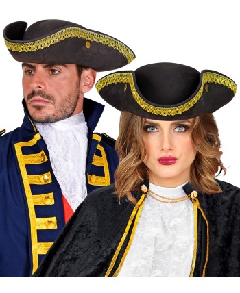 TRICORNIO NEGRO BORDE DORADO DELUXE