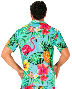 CAMISA HAWAIANA TURQUESA FLAMENCO 2