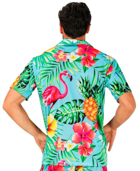 CAMISA HAWAIANA TURQUESA FLAMENCO