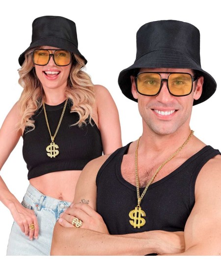 CONJUNTO RAPERO SOMBRERO GAFAS COLLAR Y ANILLO