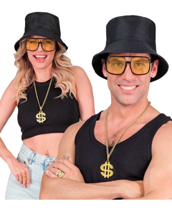 CONJUNTO RAPERO SOMBRERO GAFAS COLLAR Y ANILLO