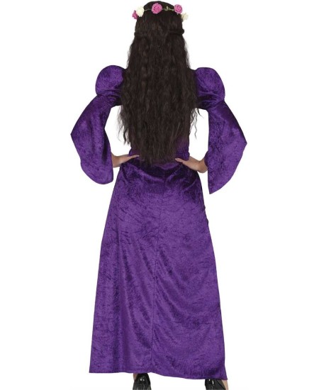DISFRAZ DE PRINCESA MEDIEVAL VIOLETA CINTAS DORADAS