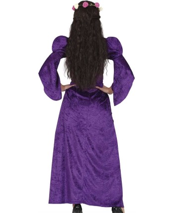 DISFRAZ DE PRINCESA MEDIEVAL VIOLETA CINTAS DORADAS