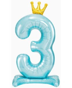 GLOBO NUMERO 3 AZUL CON CORONA AIRLOONZ