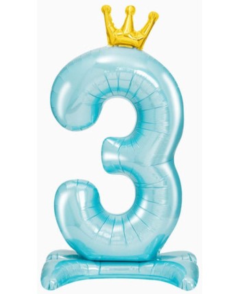 GLOBO NUMERO 3 AZUL CON CORONA AIRLOONZ