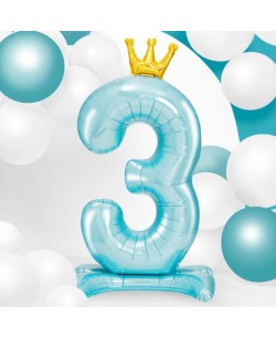 GLOBO NUMERO 3 AZUL CON CORONA AIRLOONZ 2