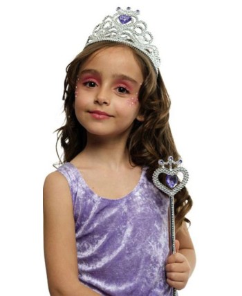 TIARA Y VARITA PRINCESA PLATEADA PIEDRA MORADA