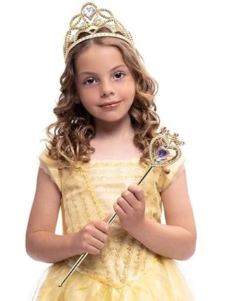 TIARA Y VARITA PRINCESA DORADA PIEDRA