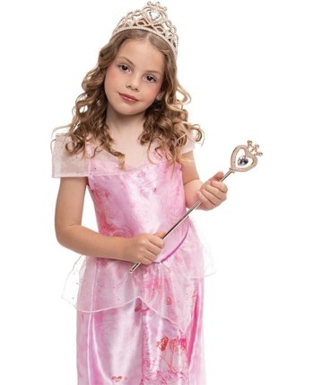 TIARA Y VARITA PRINCESA ROSA DORADA