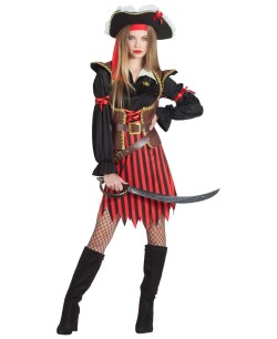 DISFRAZ DE PIRATESA FALDA RAYAS ROJA PARA MUJER