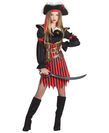 DISFRAZ DE PIRATESA FALDA RAYAS ROJA PARA MUJER