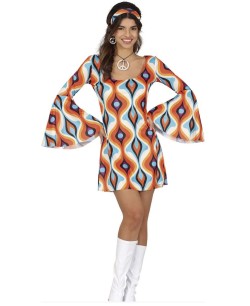DISFRAZ DE AÑOS 70 PSICODELICO NARANJA Y AZUL PARA MUJER