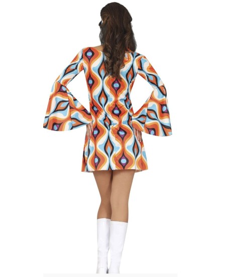 DISFRAZ DE AÑOS 70 PSICODELICO NARANJA Y AZUL PARA MUJER