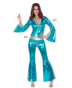 DISFRAZ DE DISCO AÑOS 70 AZUL Y PLATEADO PARA MUJER