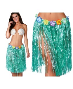FALDA HAWAIANA VERDE CORTA CON FLORES