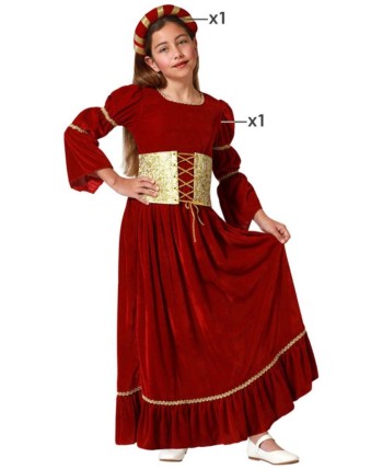 DISFRAZ DE DAMA MEDIEVAL ROJO CINTURÓN DORADO
