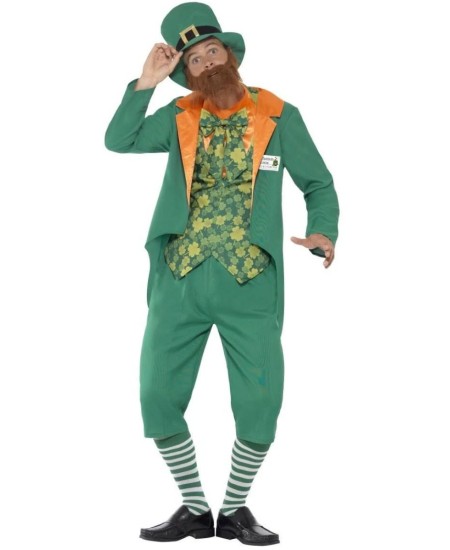 DISFRAZ DE DUENDE VERDE SAN PATRICIO CHALECO TREBOLES PARA HOMBRE