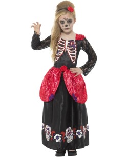 DISFRAZ DE VESTIDO ESQUELETO CALAVERA MEJICANA ROJO