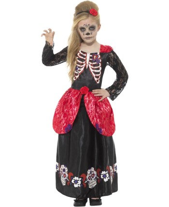 DISFRAZ DE VESTIDO ESQUELETO CALAVERA MEJICANA ROJO