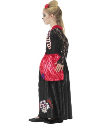 DISFRAZ DE VESTIDO ESQUELETO CALAVERA MEJICANA ROJO