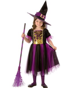 DISFRAZ DE BRUJA MAGICA MORADA PARA NIÑA