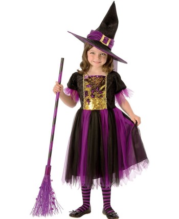 DISFRAZ DE BRUJA MAGICA MORADA PARA NIÑA